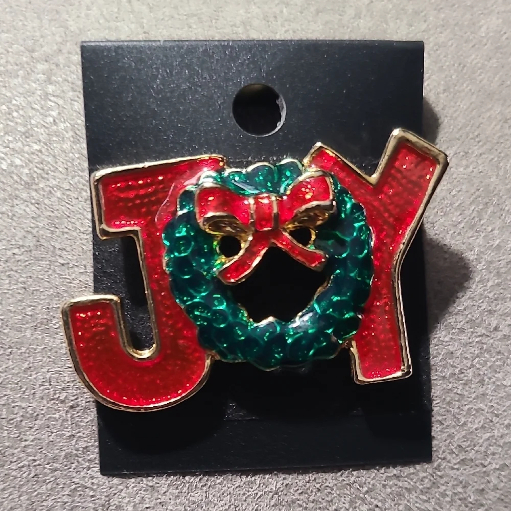 Festive JOY Red Green WREATH BOW Brooch